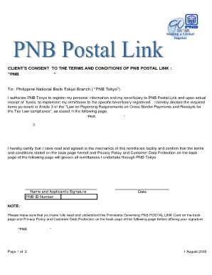 Pnb Postal Link  Form