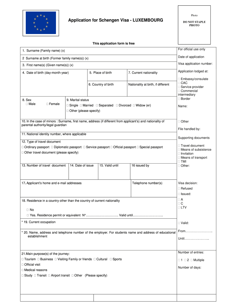 Luxembourg Visa Application Form PDF