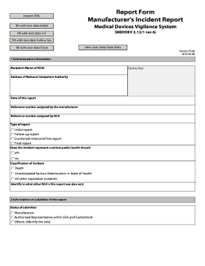 Meddev Forms for Incident Reporting