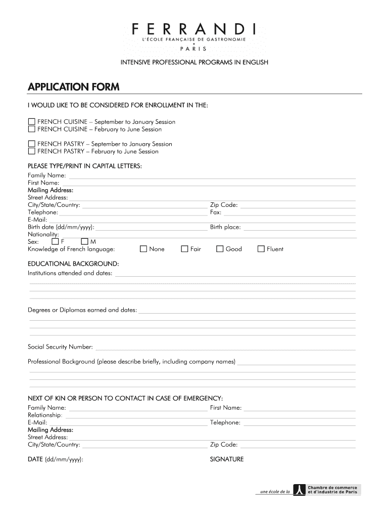 Ferrandi Application Form