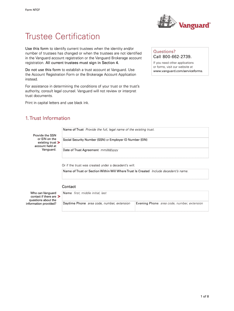 Vanguard Trustee Certification Form