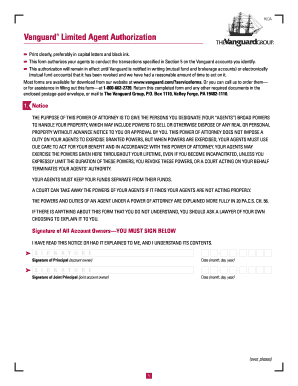 Vanguard Limited Agent Authorization Use This Form to Identify the Persons Authorized to Conduct Certain Transactions on Your Be