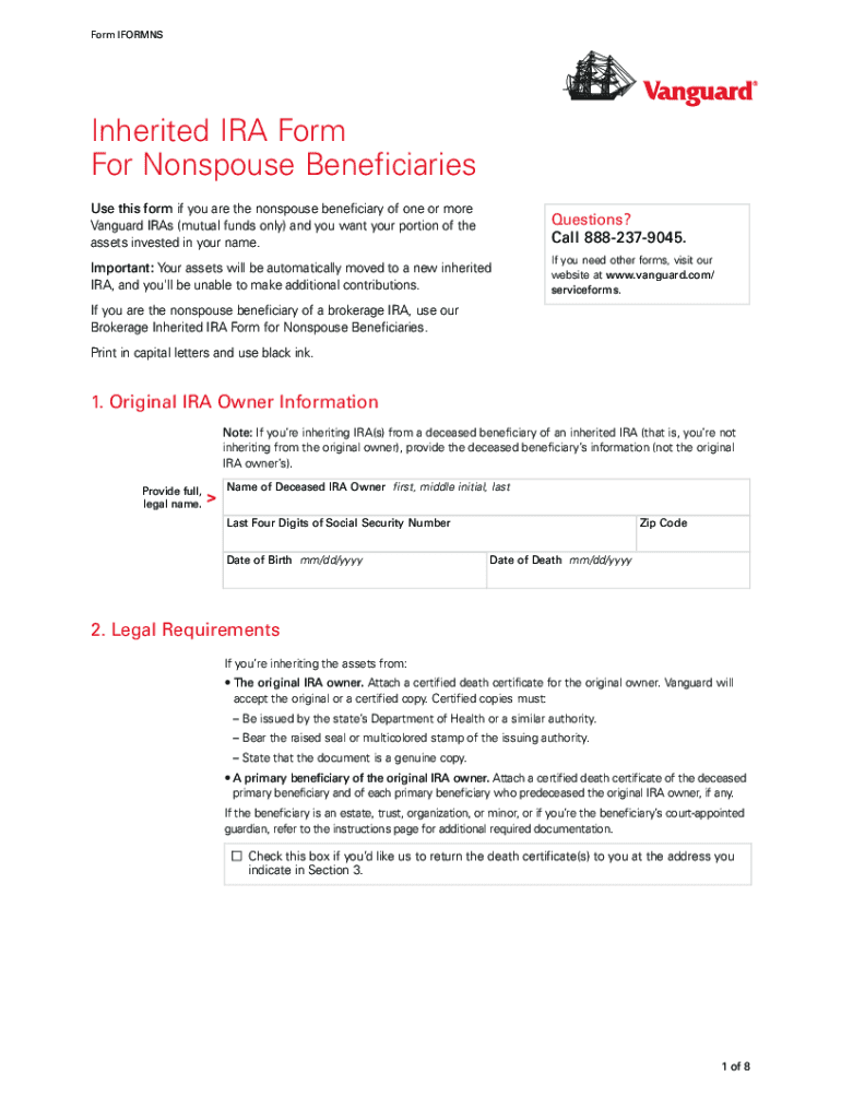 Vanguard Inherited Ira Application for Nonspouse Beneficiaries  Form