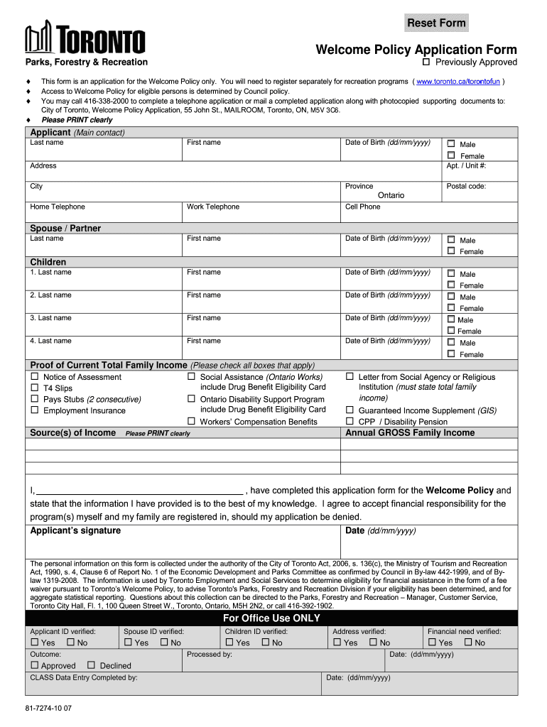 Welcome Policy  Form
