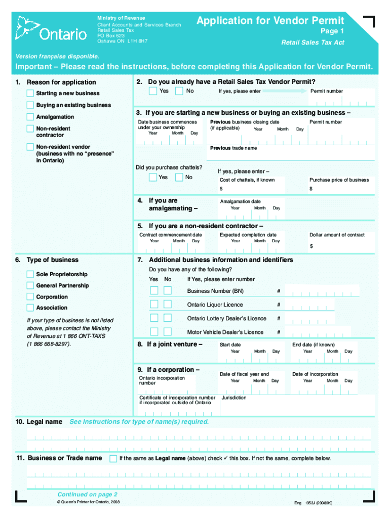 Vendors Permit Ontario  Form