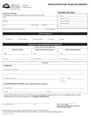 Application for Teleplan Service Opted in Health Gov Bc  Form