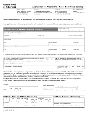 Get and Sign Application for Alberta Blue Cross Non Group Coverage 2019 Form
