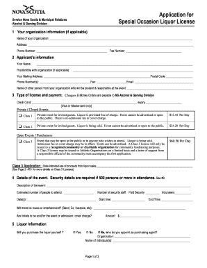 APPLICATION for SPECIAL OCCASION LIQUOR LICENSE Gov Ns  Form