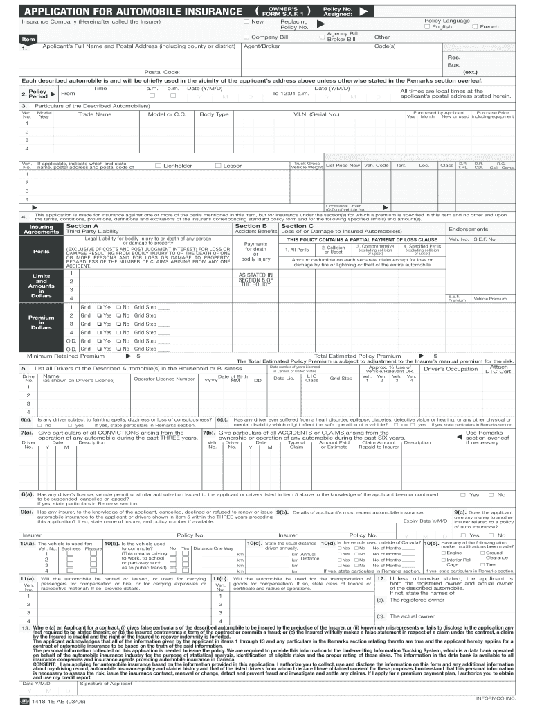  Application for Automobile Insurance  Alberta Finance and Enterprise  Finance Alberta 2006-2024