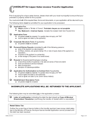 Liquor Licence Transfer Application  Form