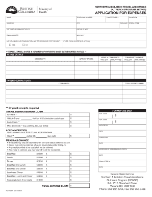 Application for Expenses Form Ministry of Health Health Gov Bc