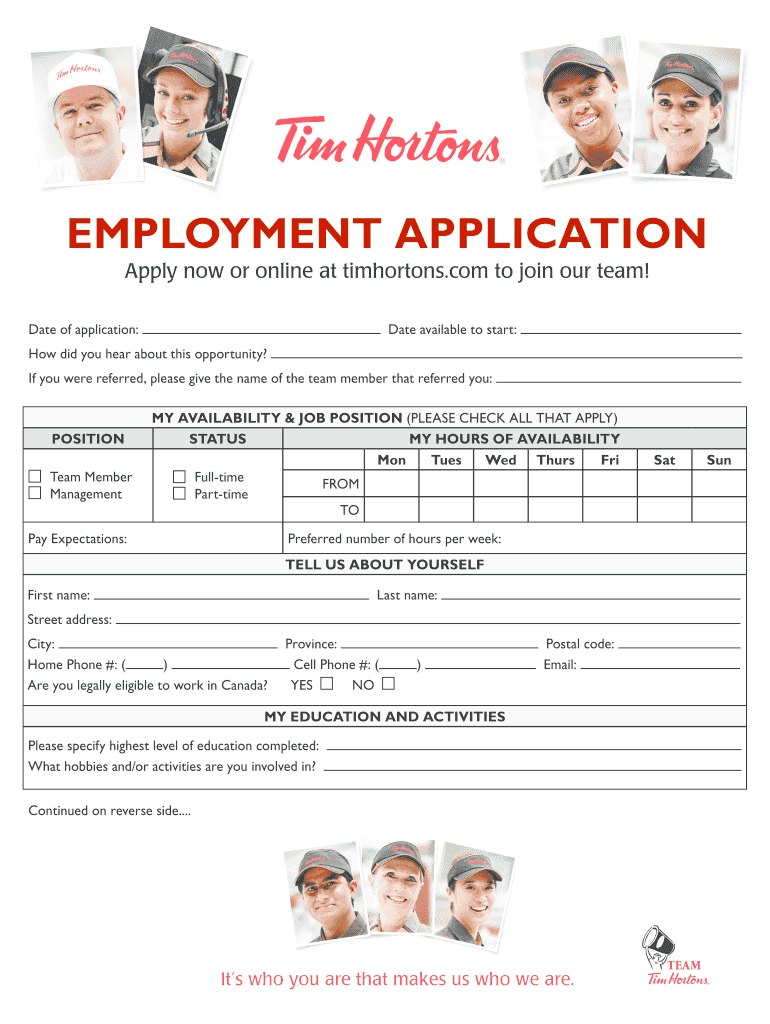 Tim Hortons Careers  Form