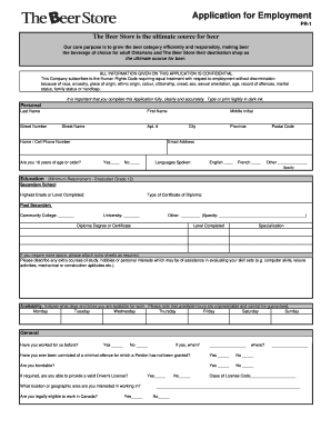 Application for Employment the Beer Store  Form