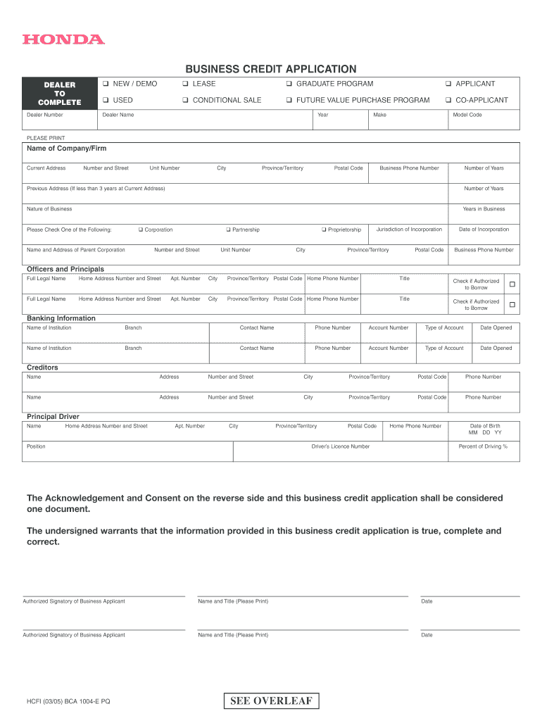 Get and Sign Honda Business Credit Application 2005-2022 Form