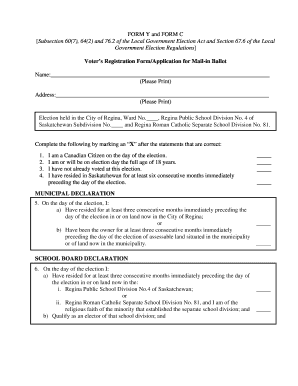 City of Regina Voter Registration Form