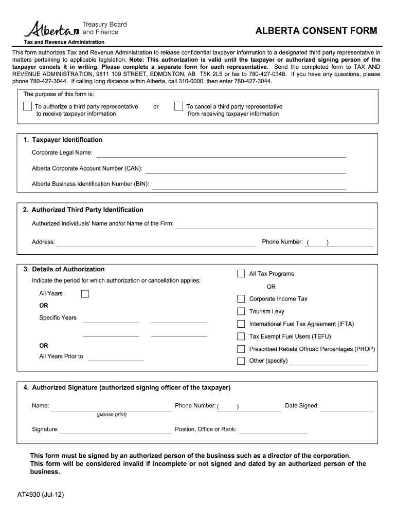  Alberta Consent Form 2012