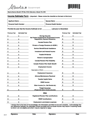 Alberta Seniors Benefit Income Estimate Form