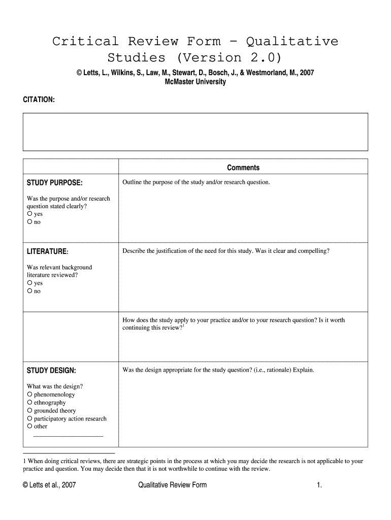 Mcmaster Qualitative Review Form