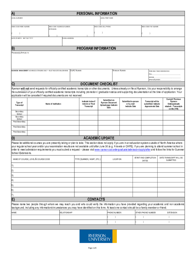 Ryerson Supplementary Form