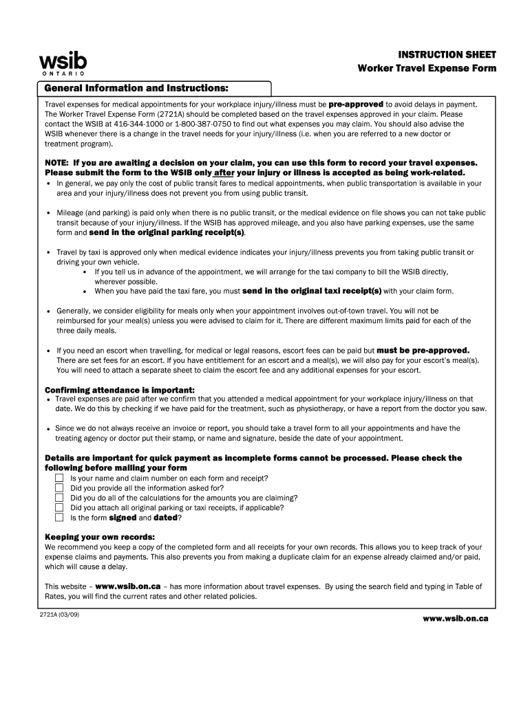  Wsib Travel Expense Form 2009