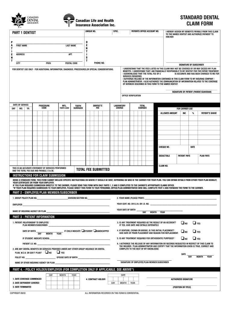  Standard Dental Claim 2003-2024