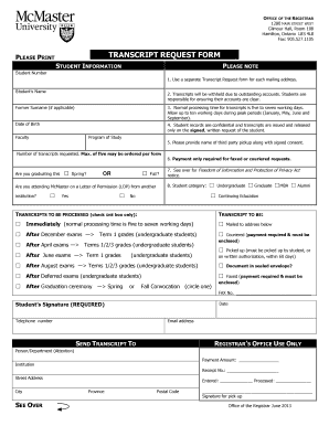  Mcmaster Transcript Request Form 2013