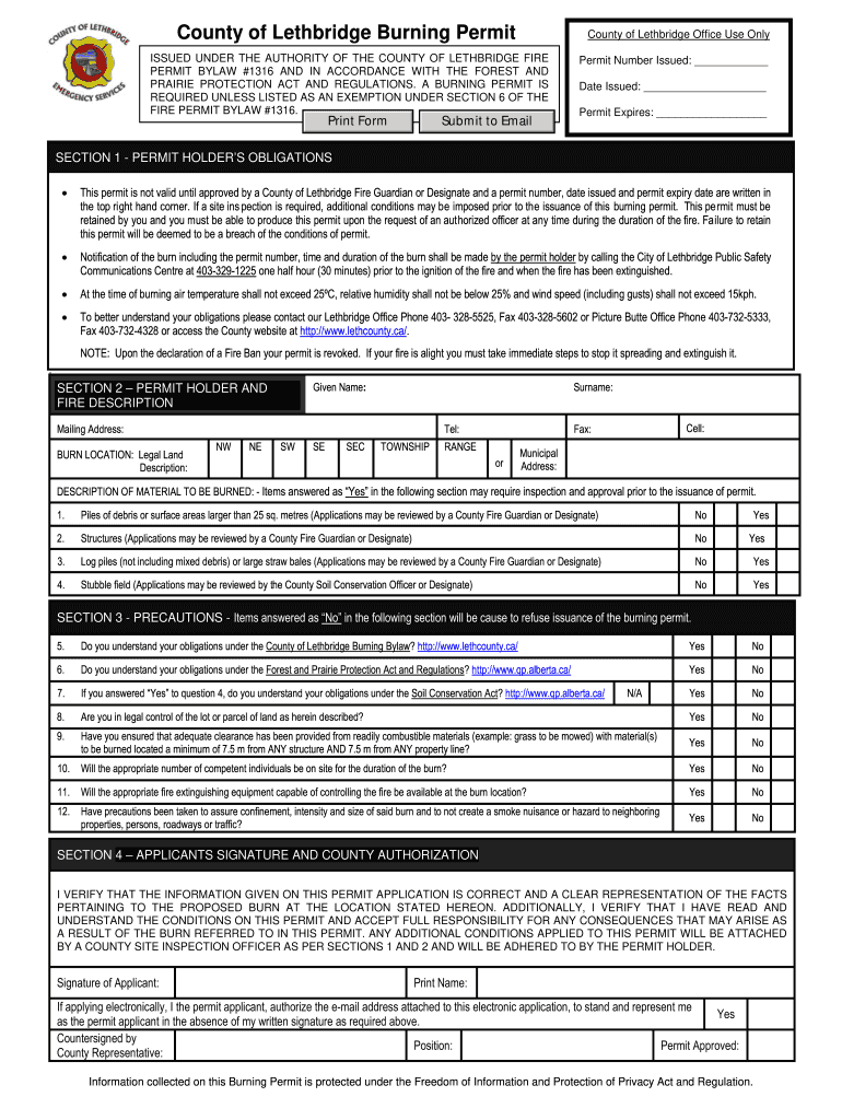 County of Lethbridge Burn Permit  Form