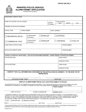 Winnipeg Police Alarm Permit  Form