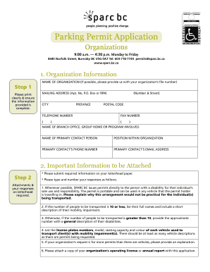 Canada Parking Permit Application  Form