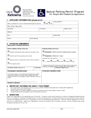 Handicap Parking Pass Kelowna  Form