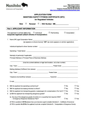 Safety Fitness Certificate Manitoba  Form