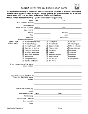 SCUBA Diver Medical Examination Form