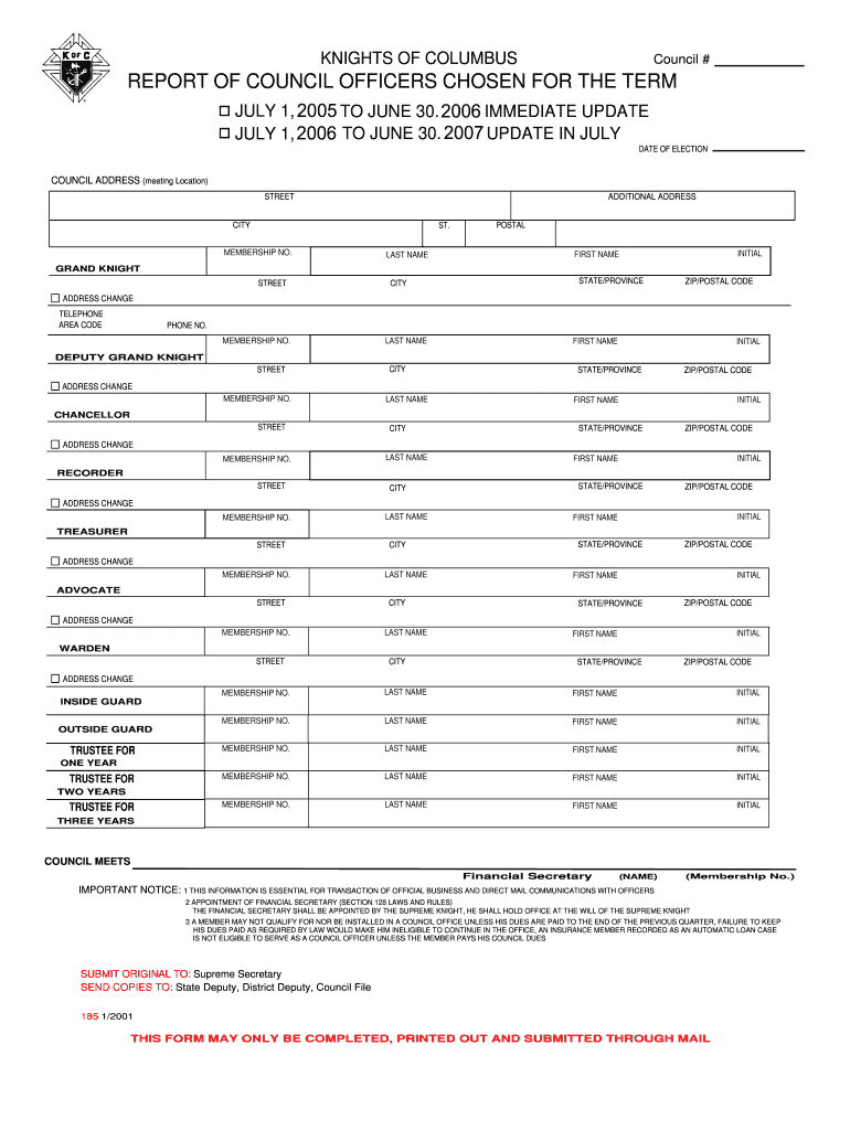  Fill in the Blanks About Knights Form 2001