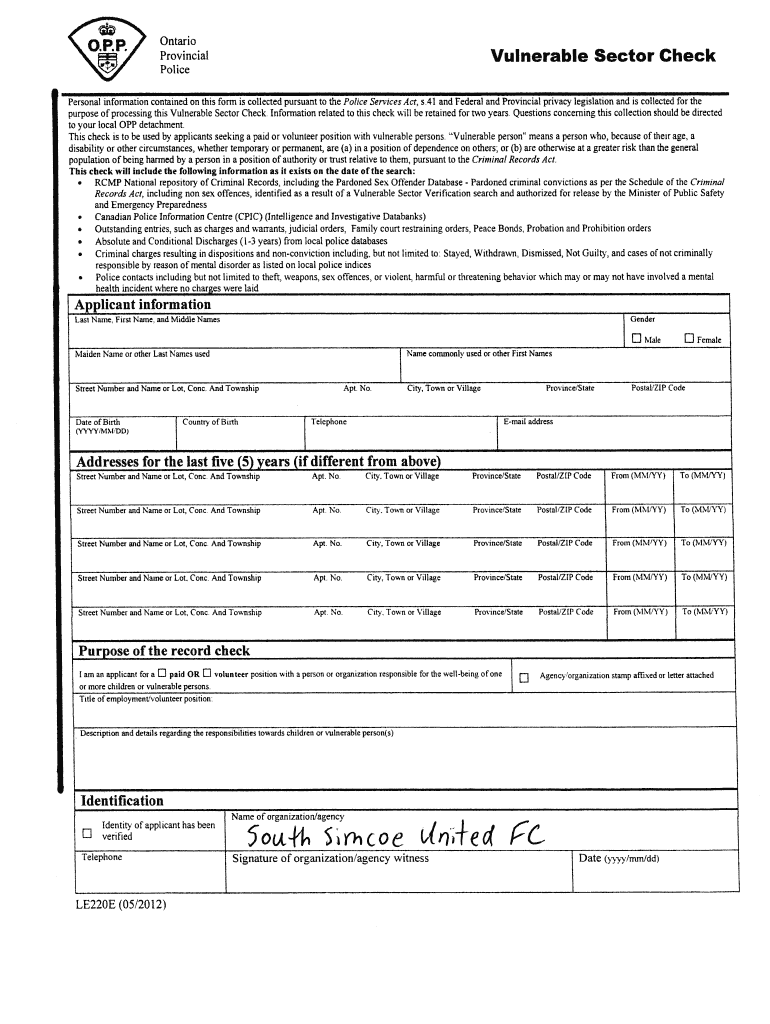 Vulnerable Sector  Form