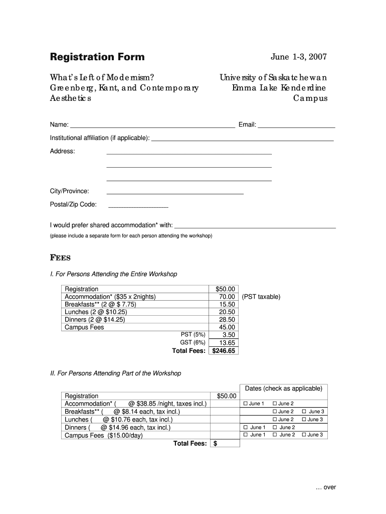  Registration Form June 1 3, What S Left of Modernism Usask 2007-2024