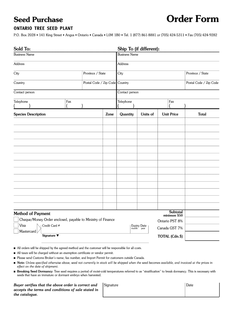 Seed Purchase Order  Form