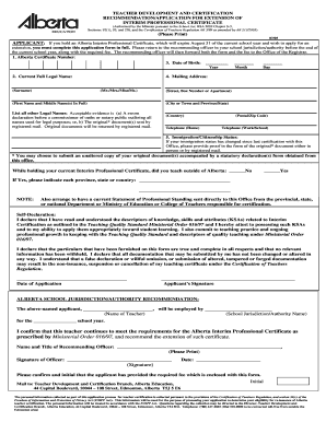 Alberta Interim Teaching Certificate Renewal  Form