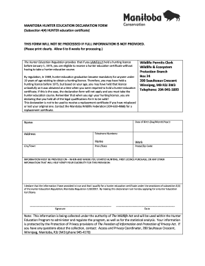 Manitoba Hunter Safety  Form