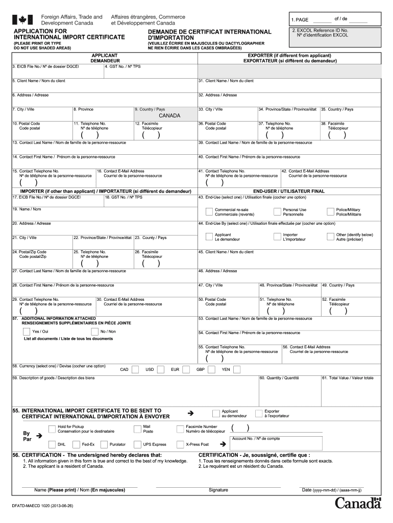  Demande De Certificat International D&#39;importation EXT1020  International Gc 2013-2024