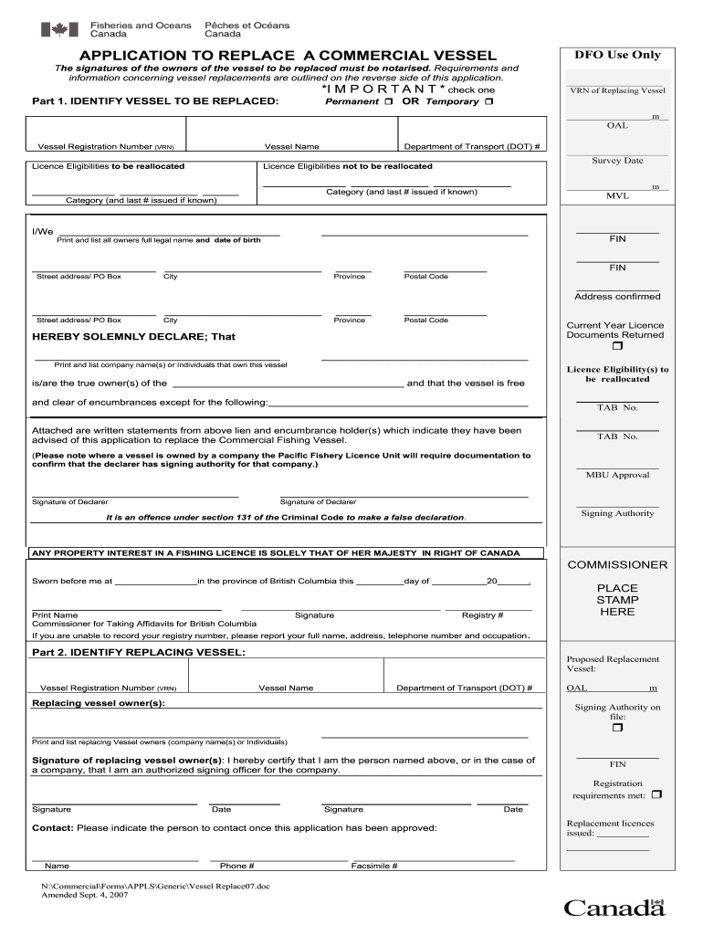  Department of Fisheries and Oceans Forms 2007
