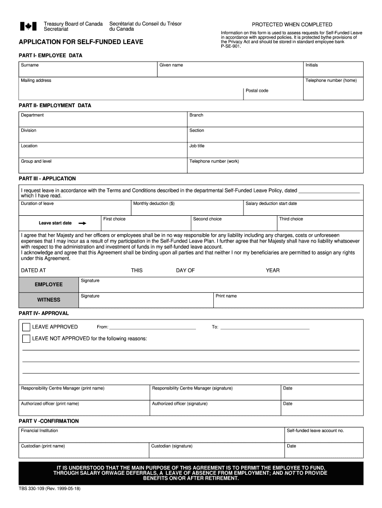 Application for Self Funded Leave Forms Tbs 330 109