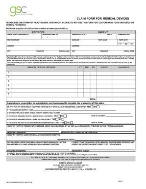 Green Shield Canada Claim Form for Medical Devices