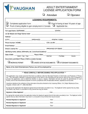 Attendant Operator ADULT ENTERTAINMENT LICENSE  Form