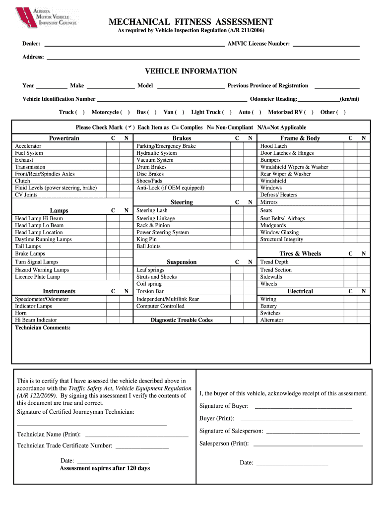 Alberta Out of Province Inspection Checklist  Form