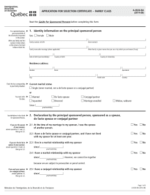 Quebec Selection Certificate  Form