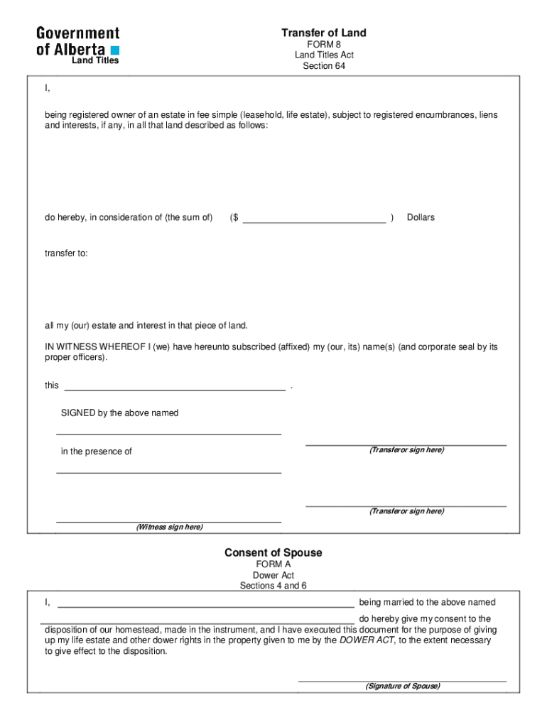 Transfer Of Land Alberta Form Fill Out And Sign Printable PDF 
