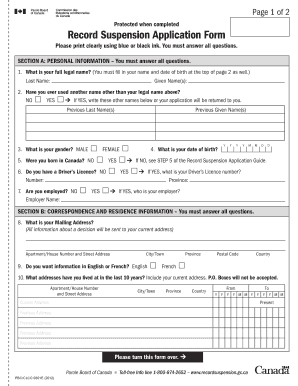 Record Suspebsion Application that is Fillable Form
