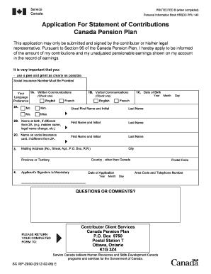 Application for Statement of Contributions Service Canada Servicecanada Gc  Form