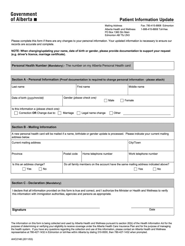  Name Change on Alberta Health Care Card 2011-2024