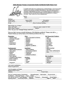  Acupuncture Health History Form 2012